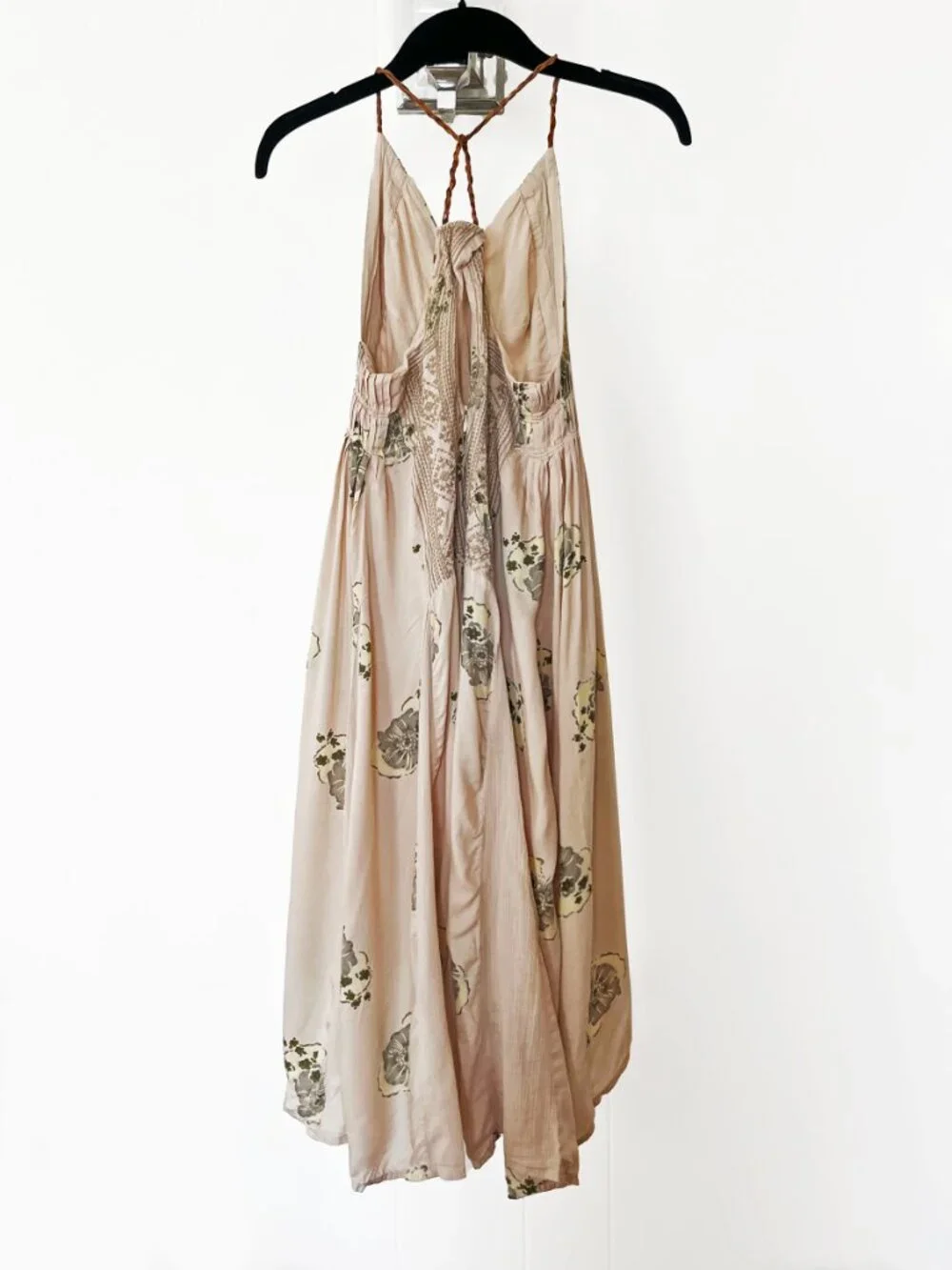 Free People Fauna Midi Dress- Cream Green Floral Hi-Low Halter